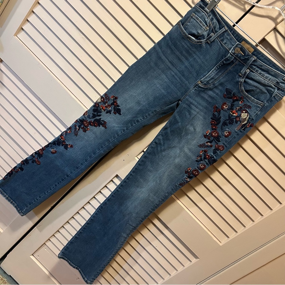 Driftwood Embroidered Floral Bird Jeans Straight Leg Women’s Size 26 - Picture 2 of 6